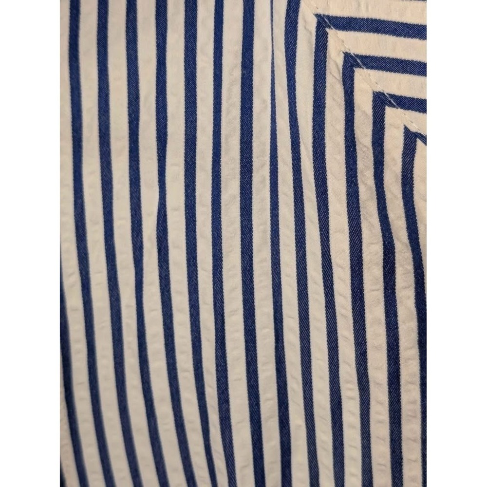 Entro Blue & White Striped Ruffle Sleeve Maxi Dress  Cutout Back, Tiered Skirt L - Picture 3 of 10